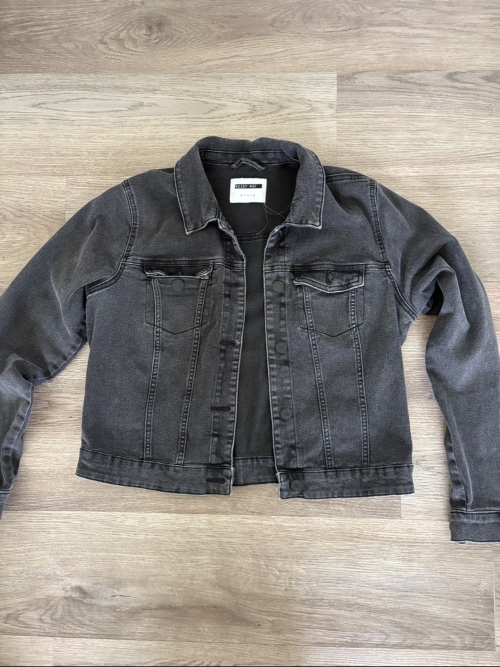 Noisy May Black Washed Denim Jacket - Button Front